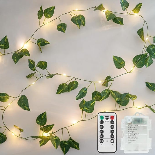 suddus Vine with Fairy Lights Battery Operated, 13.1ft 40 LED Pothos String Lights with Remote, Leaf Lights for Bedroom, Room, Wall, Garden, Party, Wedding Dorm Decor(Warm White)