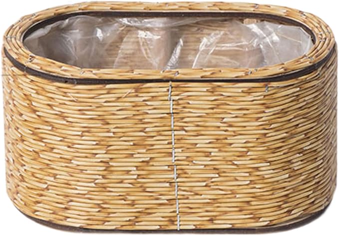 Rattan Flower Basket, Wicker Woven Planter with Plastics Liner, Hand Woven Basket Planter, Desktop Flower Pot for Bathrooms Kitchens Home Office