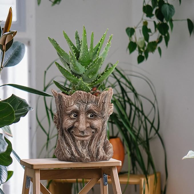 Face Planter with Funny Smile - Unique Head Planters for Indoor Outdoor Plants with Drainage Hole, Cute Plant Pots for Succulents, Creative Flower Pots as Gifts for Women and Men (Brown Man)