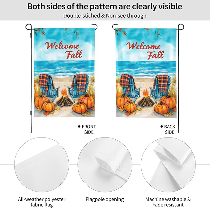 Welcome Fall Garden Flag Vertical Double Sided Outdoor Yard Flags 12.5x18 Inch Burlap Banners for House Lawn