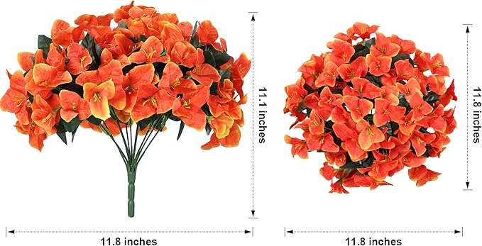 Artificial Flowers for Outdoors Spring Summer Porch Decor, 4 Bundles Fake Bougainvillea Realistic Silk Flowers for Outside UV Resistant Faux Outdoor Plants for Planters Patio Yard Balcony Home, Orange