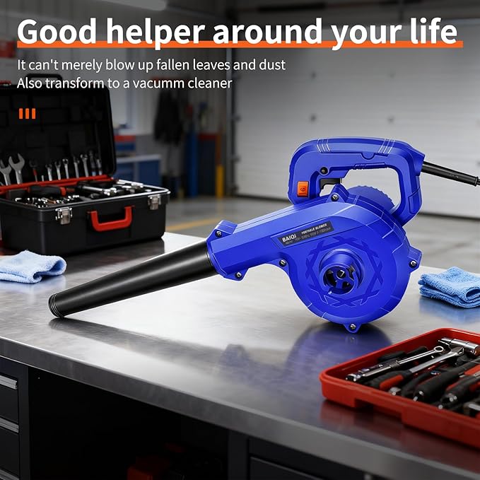 Corded Electric Blower, Portable and Lightweight Handheld Vaccum/Blowing,110V 580W,2 in 1 Blow and Suction for Leaf,Dust,Snow,Sweep