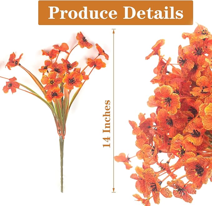 Grunyia 20PCS Autumn Fall Artificial Flowers Outdoor, Fall Porch Decorations, Realistic Waterproof Faux Flowers for Outside Porch Decor, Thanksgiving Halloween Home Garden Decor (Fall Red)