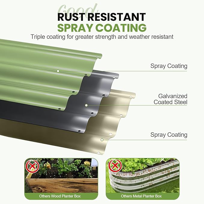 G GOOD GAIN Round Raised Garden Bed - 1Pc 2x2x1ft Galvanized Steel Planter Boxes Outdoor with Rubber Edge Trim | Metal Raised Beds for Gardening Vegetables Flowers Fruits Herbs (Olive Green)