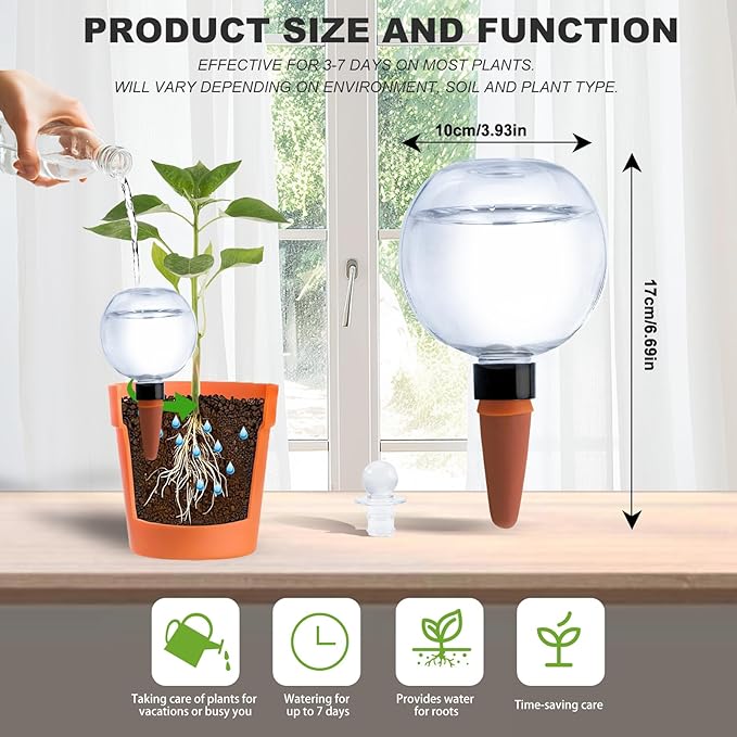 6 Pack Plant Watering Globes with Covers 17oz Self Watering Planter Insert Indoor/Outdoor Plant Watering Devices for Automatic Drip Irrigation