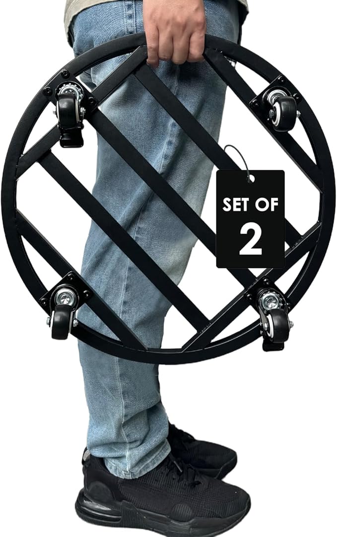 Hongsane 18" Round Plant Stand with Wheels Heavy Duty,Large Metal Plant Caddy Indoor Outdoor Use,Rolling Plant Dolly with Industrial Casters,Rust-Proof Black Plant Tray for Large Planters Pots,2-Pack