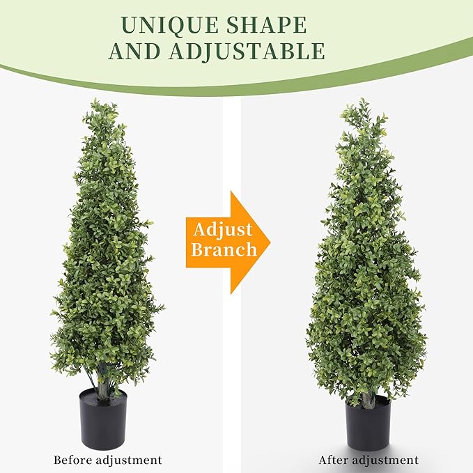 Yuwinron Artificial Boxwood Topiary Tree 3FT Fake Topiary Tree Faux Potted Topiary Plant for Porch Home Garden Decor 2Pack