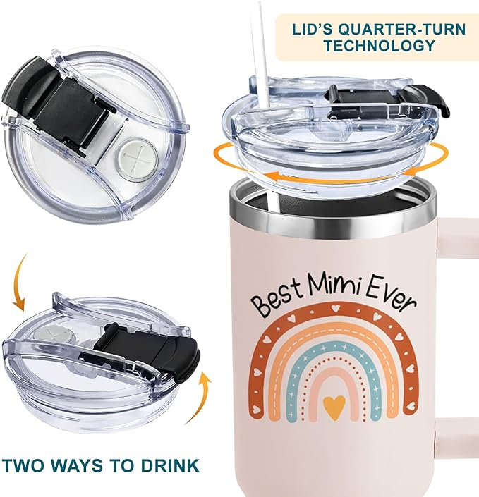 AT2Z GLOBAL Best Mimi Ever Gifts - Mimi Gifts from Grandchildren - Mothers Day, Christmas, Birthday Gift for Grandma - 40Oz Tumbler with Handle for New Grandma