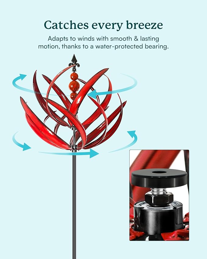 Cyan Oasis Yard Garden Wind Spinners - 91" Height Extra Large Wind Spinners Outdoor Metal, Kinetic Wind Sculptures for Lawn Patio Garden Decor (Burgundy Lotus)