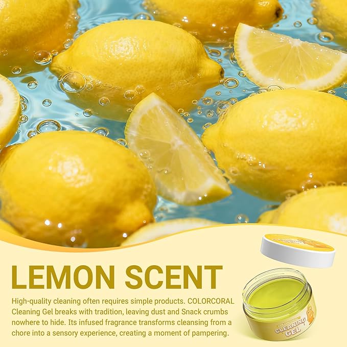 ColorCoral Car Cleaning Gel (Lemon Scent,Yellow),Reusable Dust Cleaning Gel for Car Interior Cleaning Kit, Auto Vent Cleaner，Keyboard Cleaner Gel for Cleaning Dust and Debris from Corners, Crevices