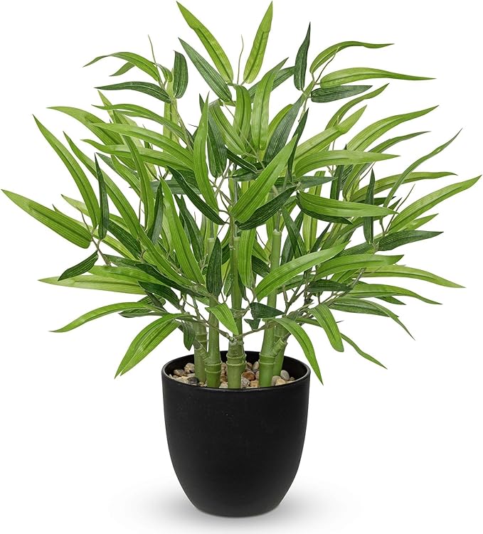Artificial Bamboo Tree Plant 18 inch Tall Potted Fake Plant-Faux Tree in Black Pot for Farmhouse Home, Office, Kitchen, Counter Top, Indoor Decor, Money Tree, Lucky Plant