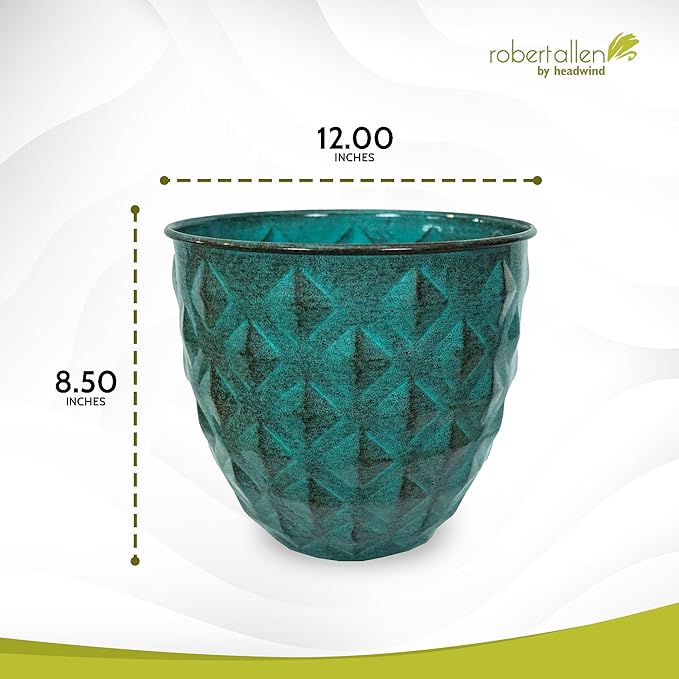 Headwind Glazed Ironstone Diamonte Collection – Surf Green 12-Inch Decorative Plant Pot, Indoor & Outdoor, Vintage Diamond-Textured, Lightweight & Weather-Resistant for Garden Use by Robert Allen