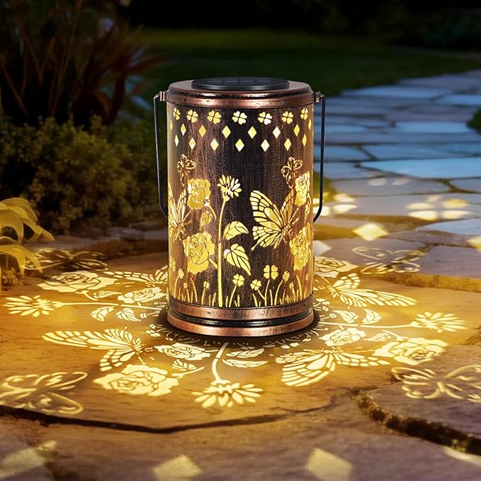 OUTONLIFE Butterfly Solar Lanterns Outdoor Waterproof, Metal Hanging Solar Lights for Outside Garden, Yard, Patio, Backyard, Porch Decor, Birthday Gifts for Women Mom Grandma
