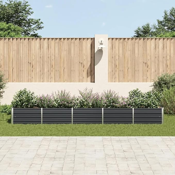Zateety 13ft x 13ft Large Metal Raised Garden Bed, Anthracite Grey Galvanized Steel Planter Box, 157.5" Outdoor Square Gardening Bed for Vegetables, Flowers & Herb Garden (17.7" Deep)
