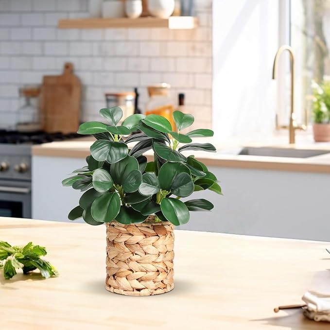 Artificial Plants Decor Greenery Indoor Fake Ficus Tree Small Fake Plants Braided Potted Fake Plants, Decor for Farmhouse-Style Bathrooms, Bedrooms, Kitchens, Offices, and Dining Tables