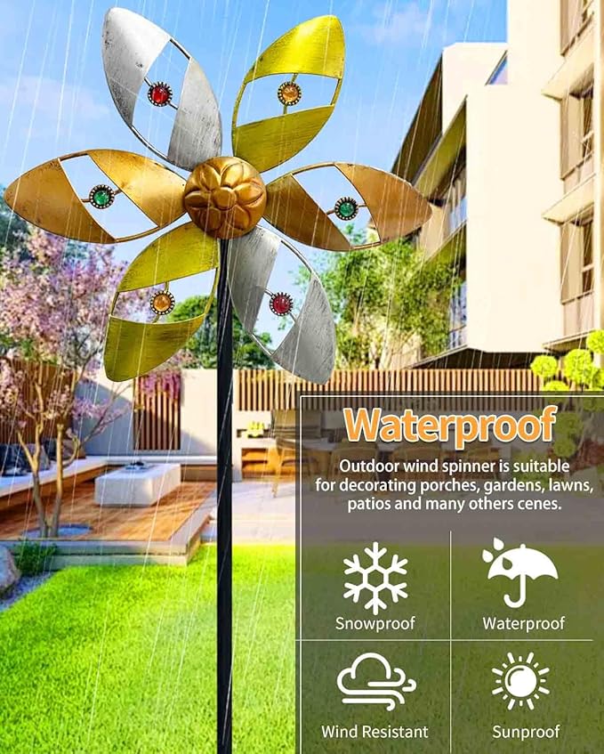 Gronhof Wind Spinners Outdoor Metal, 37" Tall × 10" Diameter Pinwheels for Yard and Garden Decor, Kinetic Wind Sculpture