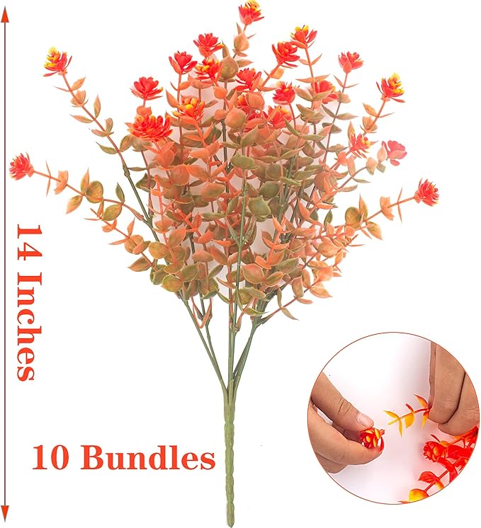Grunyia Artificial Fall Flowers, Fake Outdoor UV Resistant Autumn Plants for Home Kitchen Christmas Festival Thanksgiving Autumns Decoration(Fall Orange)