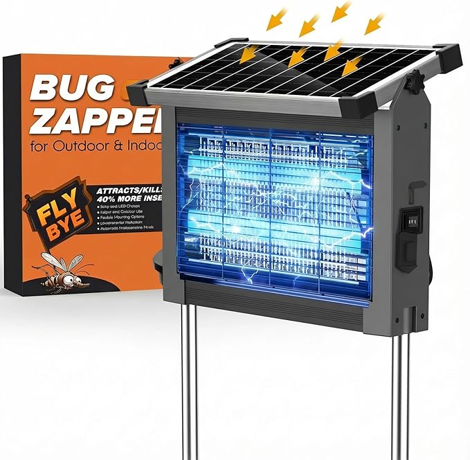 Solar Bug Zapper Outdoor, Jinyeda 4500V Mosquito Zapper Rechargeable, Cordless Electric Mosquito Killer, Waterproof Fly Insect Zapper Portable for Indoor Camping Garden Patio