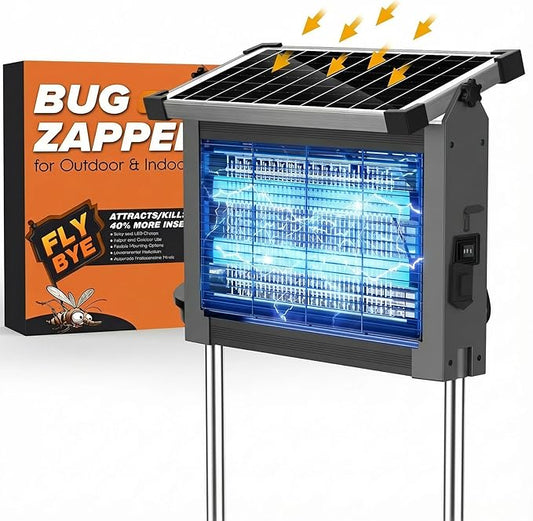 Solar Bug Zapper Outdoor, Jinyeda 4500V Mosquito Zapper Rechargeable, Cordless Electric Mosquito Killer, Waterproof Fly Insect Zapper Portable for Indoor Camping Garden Patio