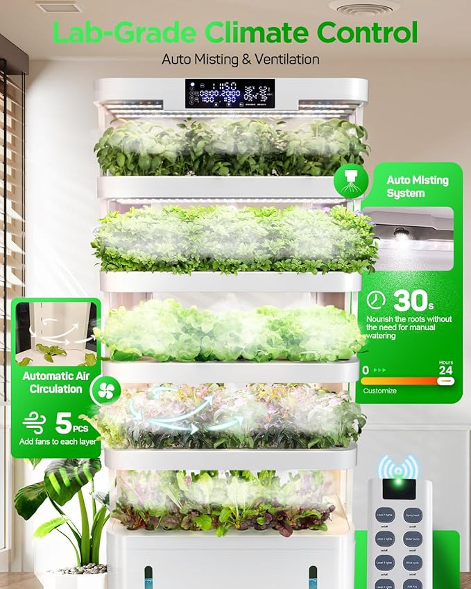 Woolooloo Large Hydroponics Growing System Kit, 5-Tier Indoor Herb Garden with Smart Climate Control, Auto Misting, Full Spectrum Grow Light, Vertical Hydroponic System for Home or Commercial
