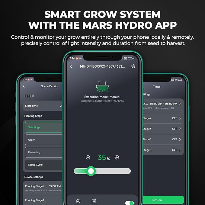 MARS HYDRO 3x3 Smart Grow Tent Kit Complete System,150W FC1500 Samsung LM301H Grow Light,App Dimming Control,1680D High Reflective Mylar,with Smart WiFi App Control Ventilation System,10 Speed Fan