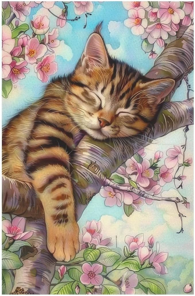 Spring Garden Flag 12x18 Double-Sided Spring Outdoor Decor Cat in Blooming Cherry Blossoms Springs Flag For Outside for Outdoor DecorationYard and Porch