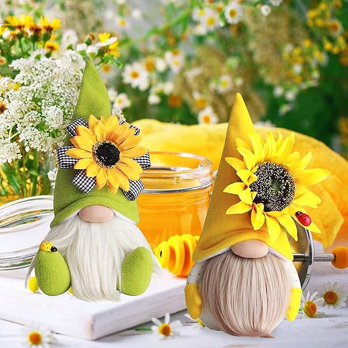 Gnome Plush Decorations for Home, Spring Summer Sunflower Gnome Decor, Handmade Faceless Plush Doll, Easter Gnomes Ornaments for Home Office Festival Decor (Green)