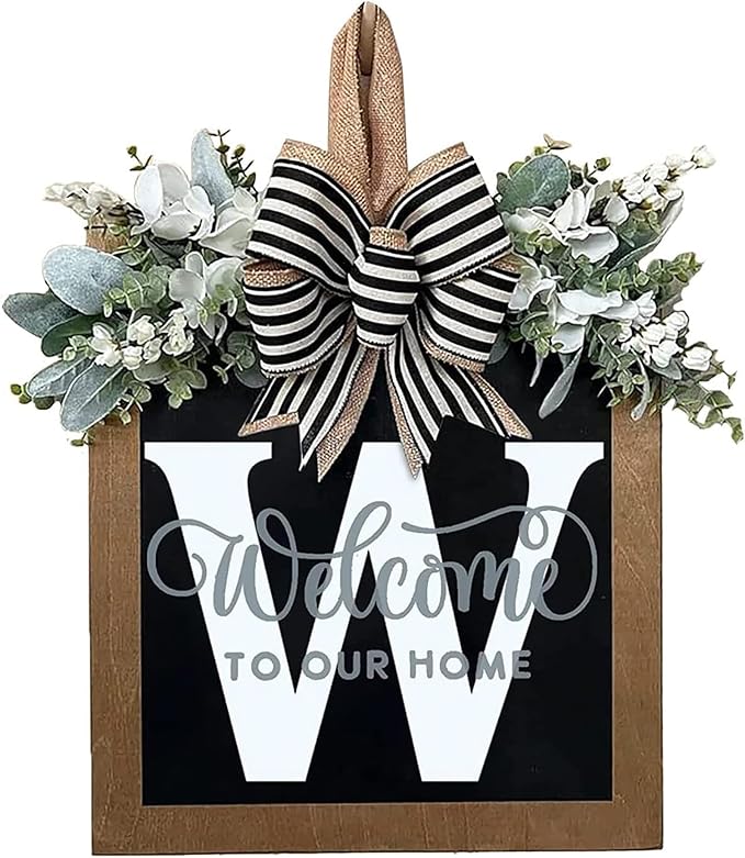 Last Name All Year Wreath, for Front Doors, Spring, Fall, 26 Last Name Letters All Year Round Wreaths, Suitable for Wedding Decorations, Home Porches, Farmhouses, Yards, Garden Decorations, Gifts (W)