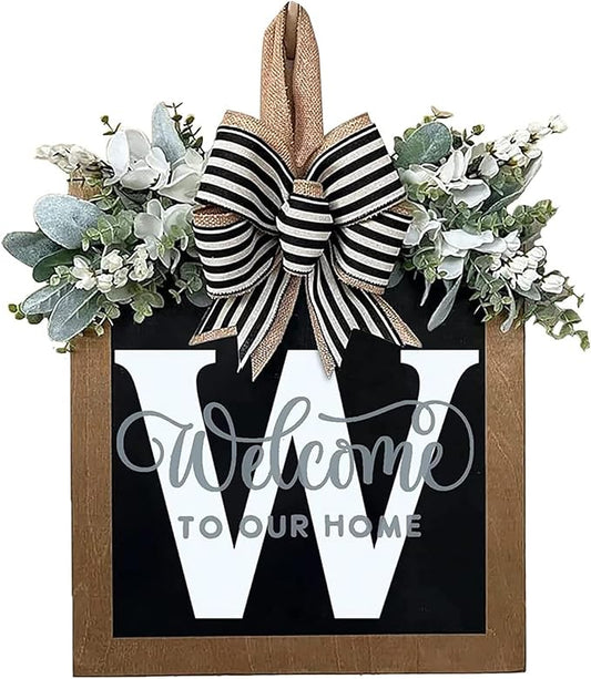 Last Name All Year Wreath, for Front Doors, Spring, Fall, 26 Last Name Letters All Year Round Wreaths, Suitable for Wedding Decorations, Home Porches, Farmhouses, Yards, Garden Decorations, Gifts (W)