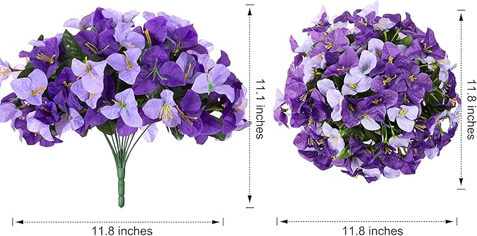 Artificial Spring Flowers for Outdoors, 4 Bundles Fake Bougainvillea UV Resistant Silk Flowers for Outside Faux Outdoor Plants for Planter Patio Porch Window Garden Home Decoration, Mixed Purple