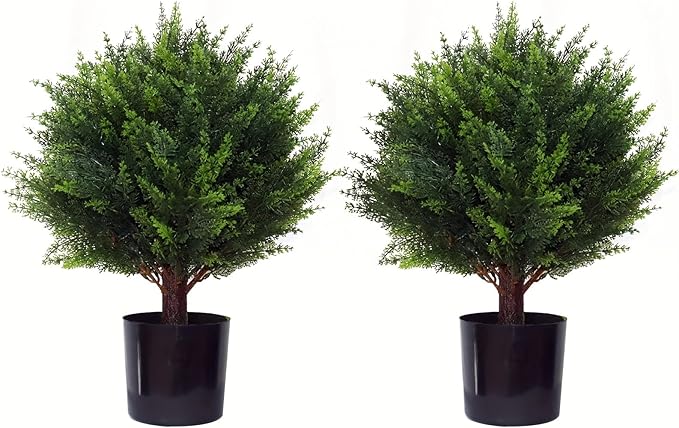Artificial Cedar Tree - 2pcs Faux Shrub Plants, Hand Trimmed, UV Resistant, Low Maintenance, Suitable for Indoor and Outdoor Decoration (16.5 inches)
