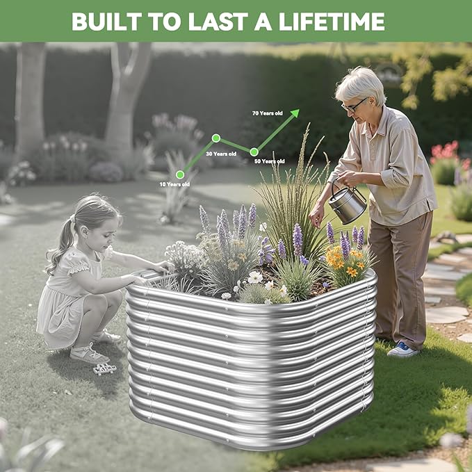 2 Pack Tall 2x2FT Raised Beds for Gardening, Corrugated Galvanized Steel Raised Garden Bed, Outdoor Metal Above Ground Garden Bed for Vegetables and Flowers-2x2FTx16Inch