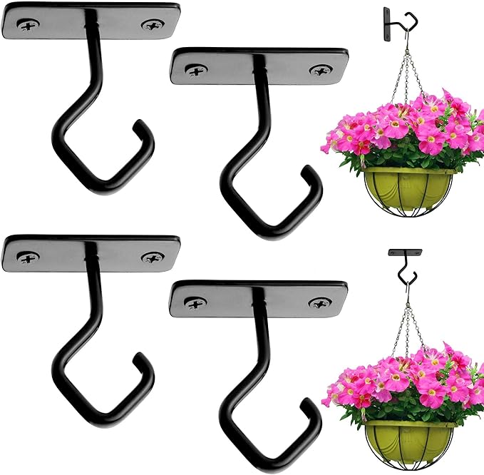 Lifyzoon Ceiling Hooks for Hanging Plants - 4 Pack 2.5-Inch Iron Plant Bracket for Wall Mount, Black Metal Plant Hangers Outdoor Indoor Hooks for Light, Lanterns, Wind Chimes