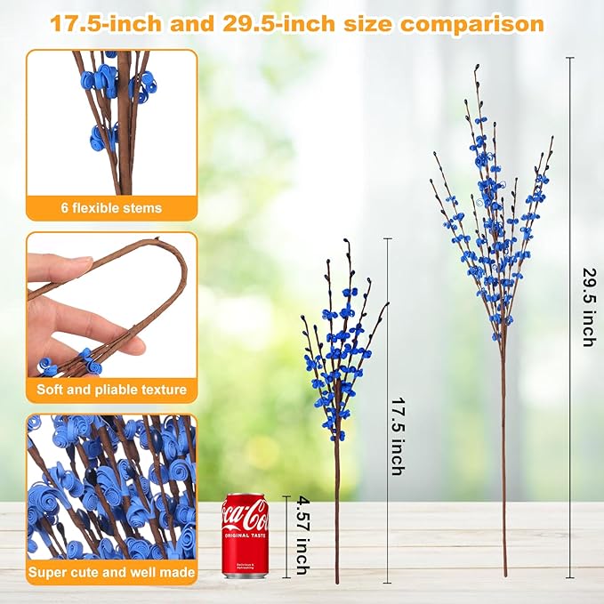 10Pcs 17.5'' Blue Long Stem Artificial Jasmine Flowers for Decorations Jasmine Fake Flowers Faux DIY Floral Art Plants Pussy Willow Branches for Wedding Bouquets Home Office Party Decor