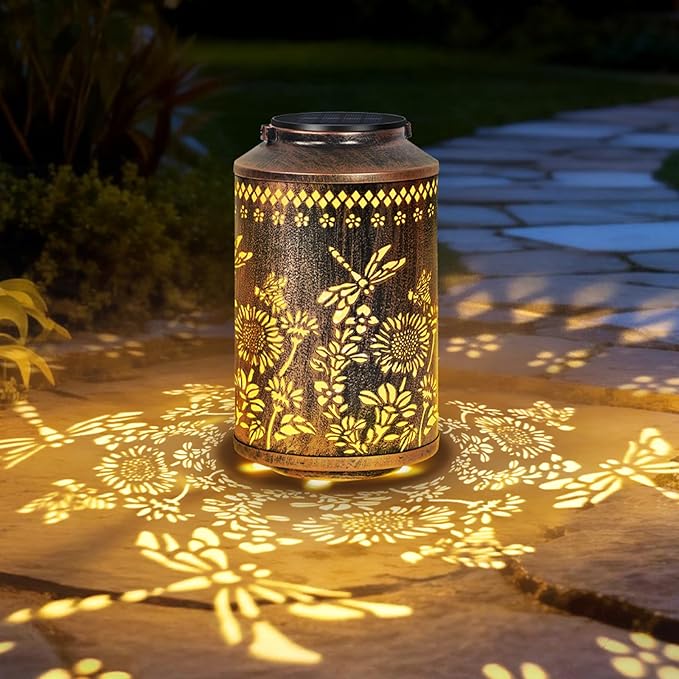 OUTONLIFE Dragonfly Outdoor Solar Lanterns, Waterproof Metal Hanging Solar Lights for Outside Yard, Garden, Patio, Lawn, Pathway Decorations, Birthday Gifts for Women Mom Grandma