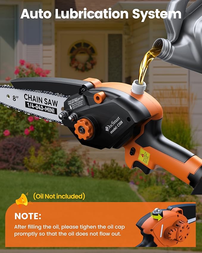 Mini Chainsaw Cordless, 8 inch & 6 inch Electric Chain Saw with 2pcs 4000mAh Batteries, Battery Powered Handheld Saw for Trees Trimming Wood Cutting, Ideal Gift for Men Dad Husband, Orange