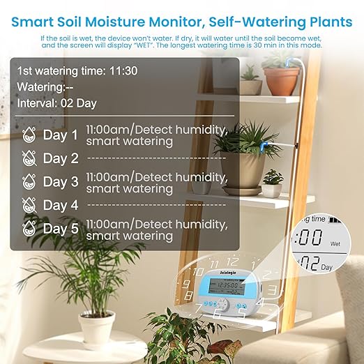 Sainlogic Smart Automatic Plant Waterer for 15 Potted Plants, Self Watering System with Deep Root Irrigation, Humidity Monitor Display, IP64 Programmable Timer for Travel, Vacation, Indoor Garden