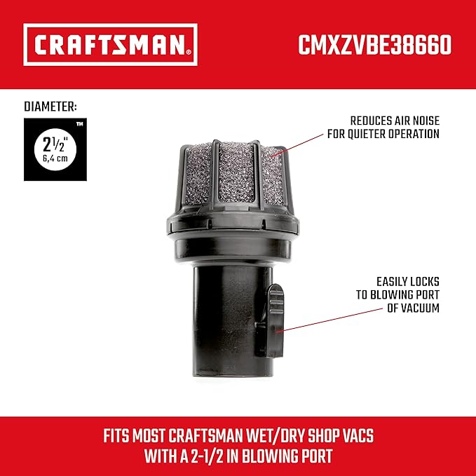 CRAFTSMAN CMXZVBE38660 2-1/2 in. Muffler Diffuser Wet Dry Vac Attachment, Industrial-Grade Shop Vacuum Accessory for Diffusing the Airstream While Cleaning, Fits 2-1/2 in. Hose Diameter
