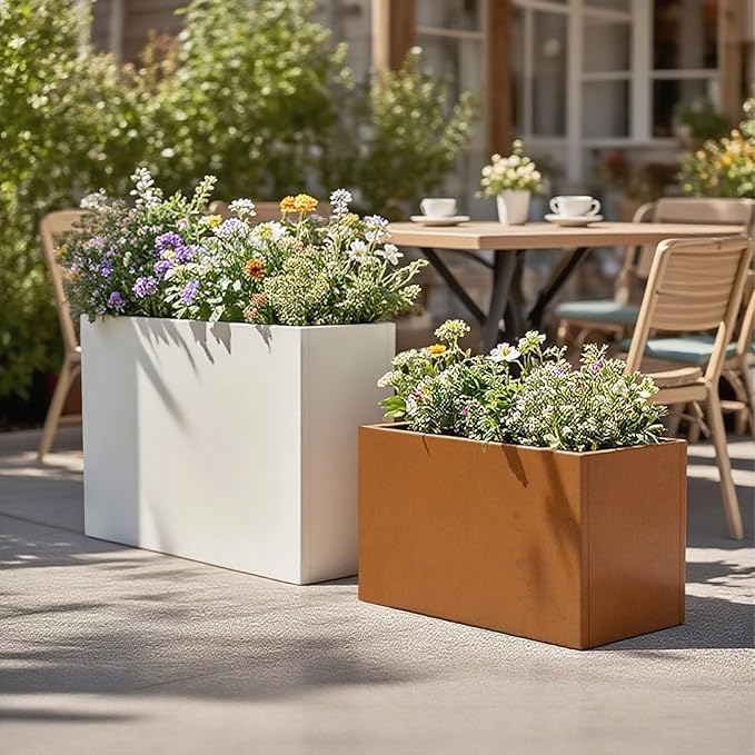 GZLVSOW White Metal Planter Box 30" x 12" x 24" for Outdoor Plants Galvanized Steel Outdoor Planter Spliced Rectangular Flower Box with Partitions for Outside,Indoor,Garden (White, 30 * 12 * 24)