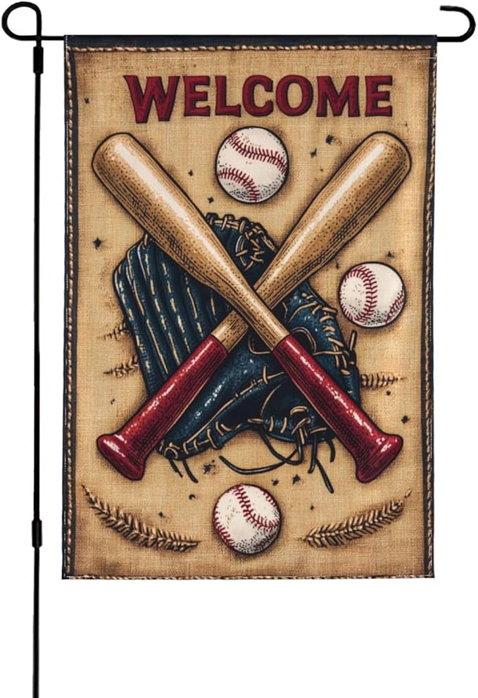 Baseball Sport Garden Flag 12x18 Inch Double Sided All-Weather Polyester Outdoor Flag For Patio Lawn Yard And Garden Welcome Decor