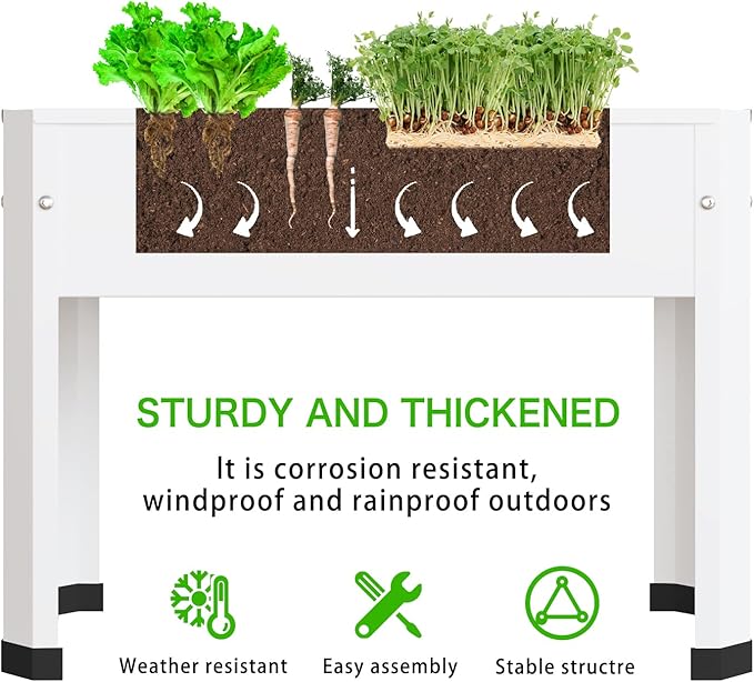 Raised Garden Bed with Detachable Legs Elevated Metal Planter Box for Growing Fresh Herbs Vegetables Flowers Succulents&Other Plants for Outdoor Backyard Patio Deck Balcony White S