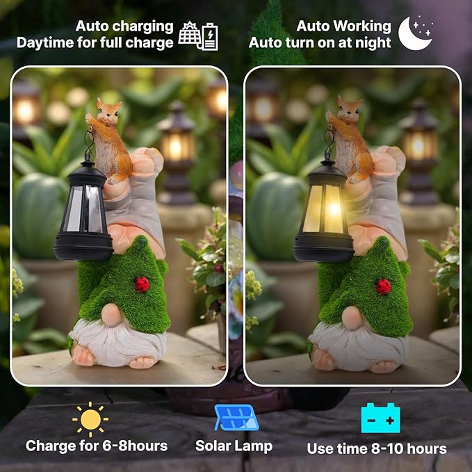 Lnzhauscia Garden Gnome Statues Decor with Solar Lights, Outdoor Decorations for Yard Porch Lawn Balcony Patio, Housewarming Gifts