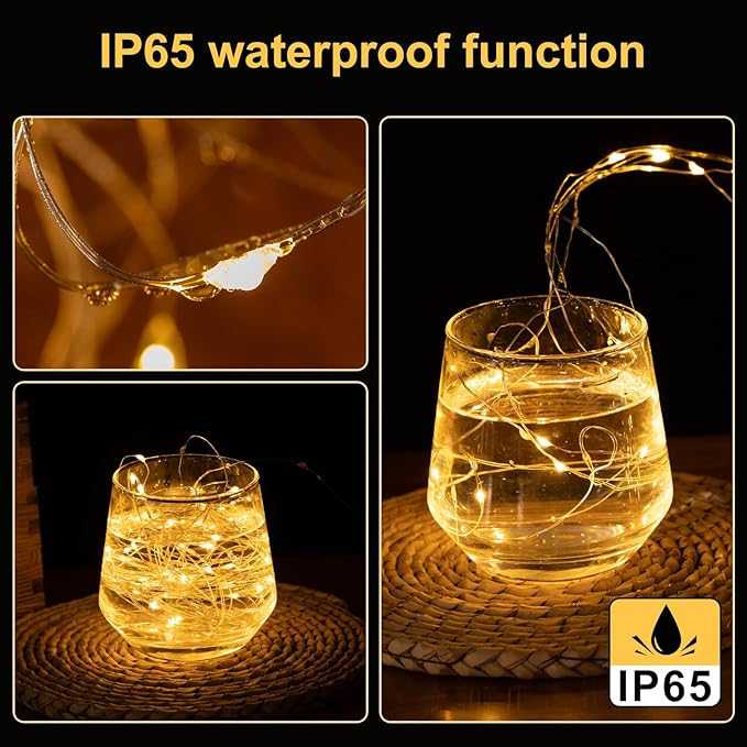 Fairy Lights Battery Operated String Lights 16.4ft 50LED Flashing and Constant Light Waterproof Silver Wire for Christmas DIY Party Wedding Decoration(Warm White, 4 Pack)