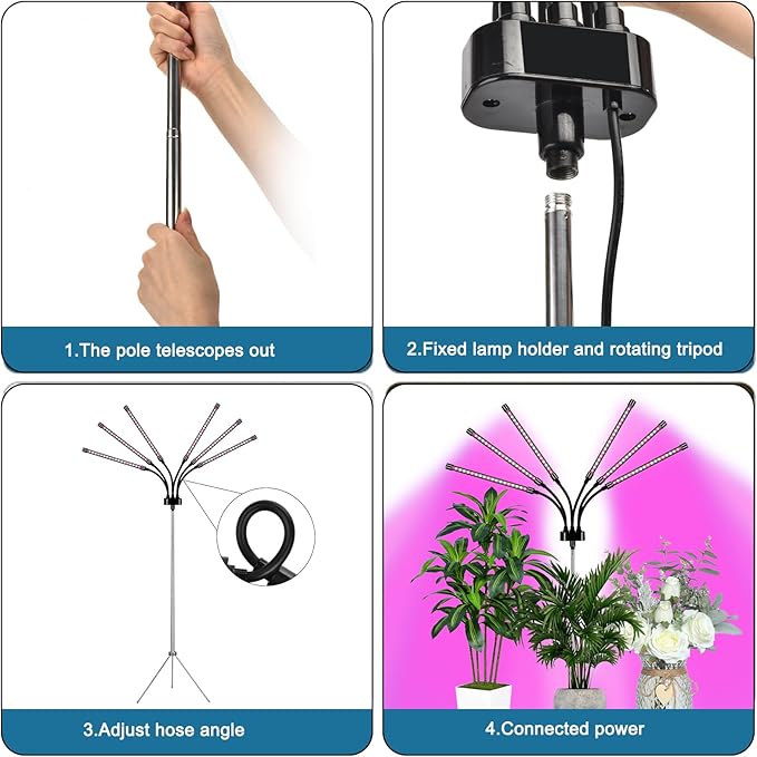 Grow Lights for Indoor Plants, LED Grow Light Stand, Red White Full Spectrum Plant Lamp with Adjustable Tripod, Gooseneck, Suitable for Flowers Vegetables (Type B)