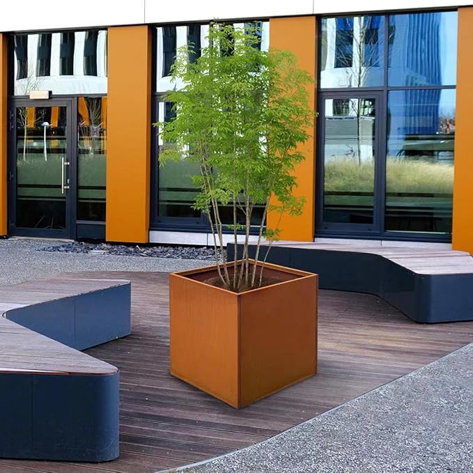 GZGNEEVL Corten Steel Planter Metal Square Planter Tall Cube Rustic Steel Planters 27.6 Inch Durable Antique Detached for Outdoor Commercial Residential Garden Patio Deck and Backyard