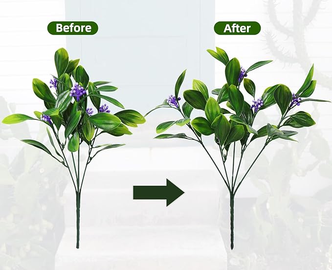 RECUTMS 10 Pcs Artificial Plants Plastic Fake Fern Bean Shrub Grass Greenery Simulation Leaves Bush Indoor Outside Home Garden Office DIY Table Arrangement (Violet)