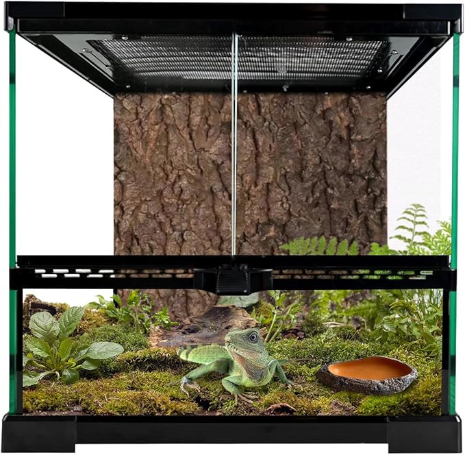 waazoorep Reptile Glass Tank 12"*12"*12" Terrarium Habitat with Double Hinge Door and Top Screen Ventilation for Bearded Dragon,Lizard,Leopard Gecko,Snake,Hermit Crab with Carpet and Hygrothermograph
