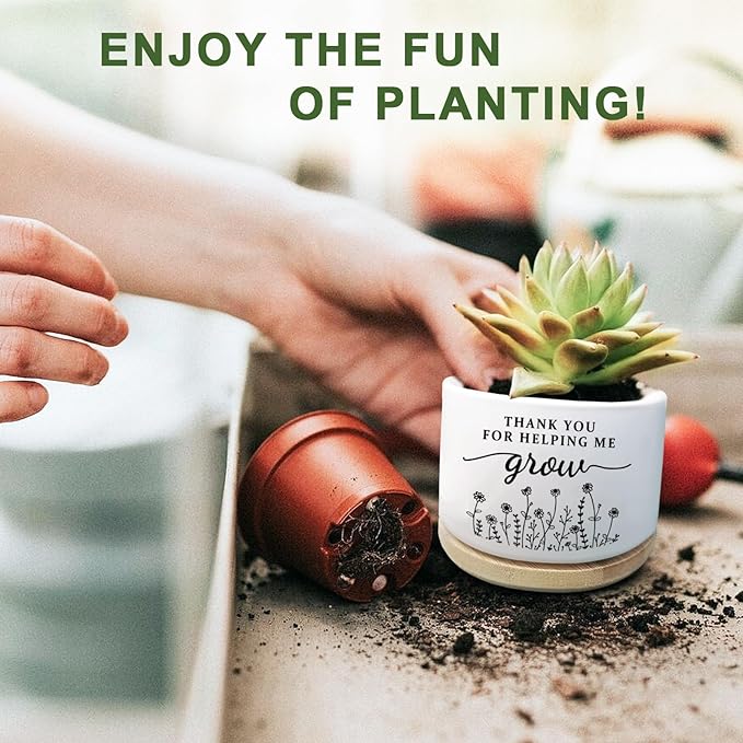Aryabtya Thank You Teacher Appreciation Gift, Succulent Planter, Flower Cactus Plant Pot, Appreciation Gifts for Teachers Mom Women, Teacher Gifts Thank You for Helping Me Grow (No Plants)