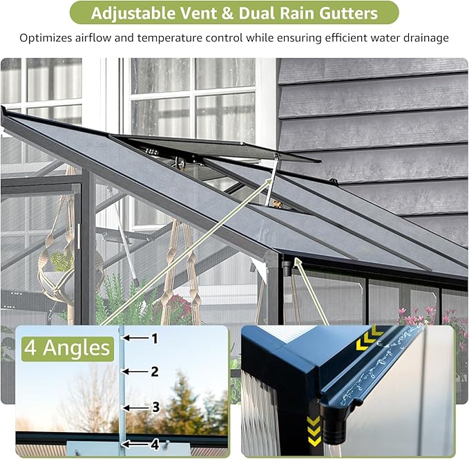 6x8 Ft Greenhouses for Outdoors, UV-Coated Polycarbonate Panels and Aluminium Green Houses for Outside, 2 Roof Vents, Invernaderos para Plantas Exterior, Walk-in Greenhouse Kit for Backyard, Lawn
