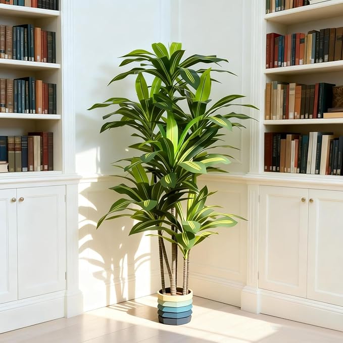 Dracaena Artificial Plant Indoor 5FT - Tall Faux Floor Plant in Pot - Large Tropical Fake Tree with Lifelike Leaves - Artificial Dracaena Tree for Home Office Living Room Decor